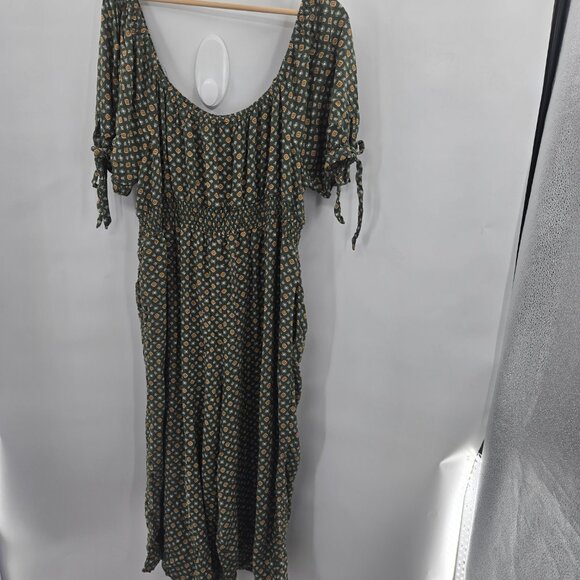 A.U.W. Green Geometric Shapes Tie Sleeve Pockets Jumpsuit 3x - Picture 3 of 15